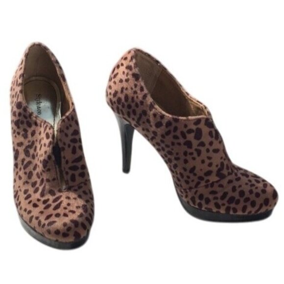 Style & Co Womens Leopard Print Faux Fur 4" High Heel Ankle Booties 6M - Picture 2 of 6